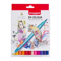 Bruynzeel Fineliner + Brushpen doppia punta - set 24 colori