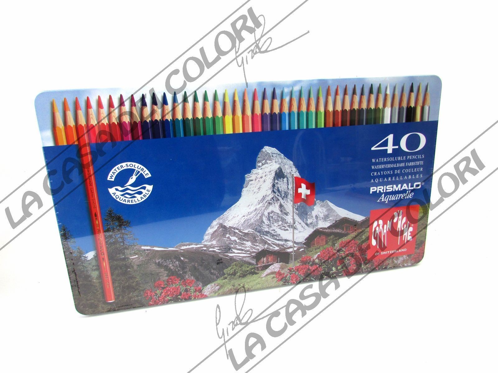Caran d'Ache Prismalo, matite colorate acquerellabili, confezione in  metallo con 40 colori